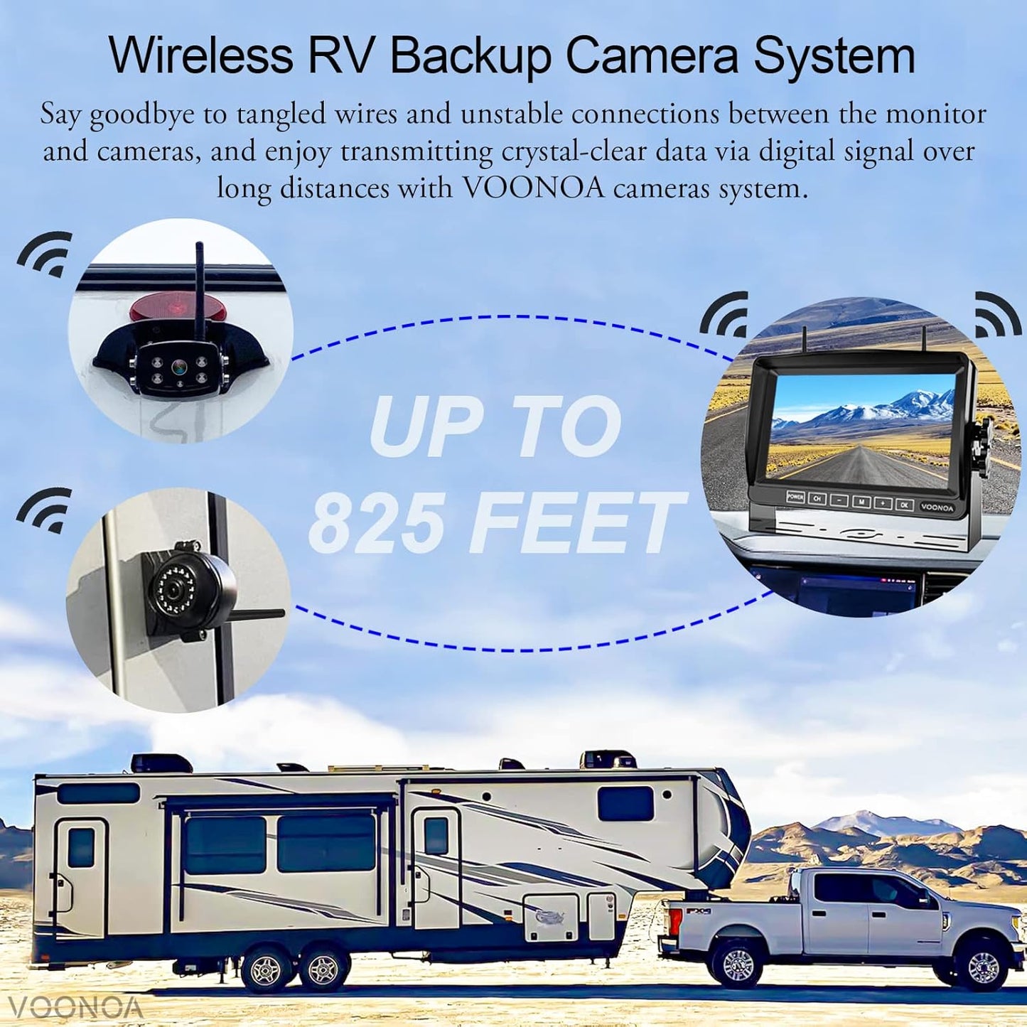 1080P Wireless RV Camera System, IP69 Waterproof Night Vision Backup Camera Side Rear View Camera with 7 Inch HD Monitor for RV Truck Trailer Camper