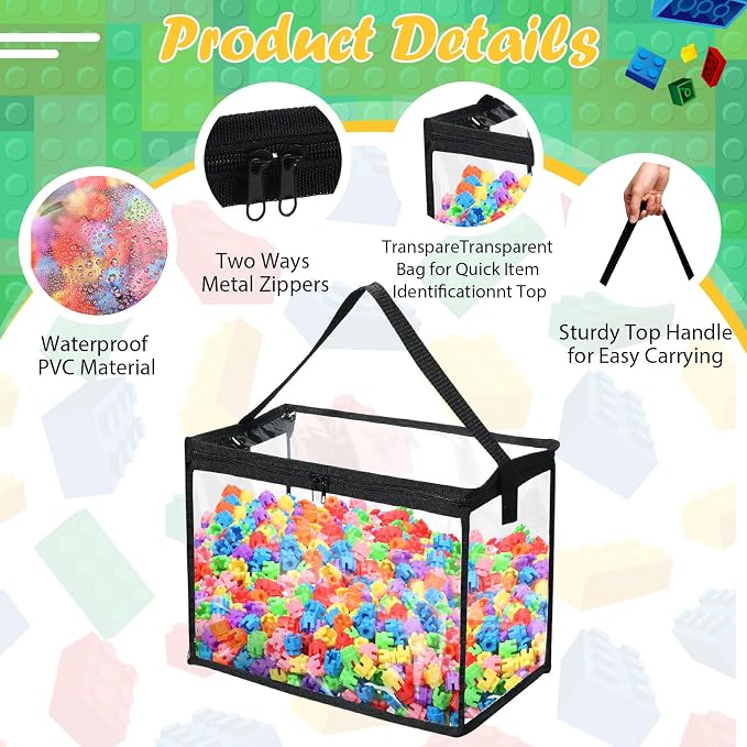 3 Pcs Toy Storage Bags with Zipper Large Clear PVC Organizing Bags - Image 3