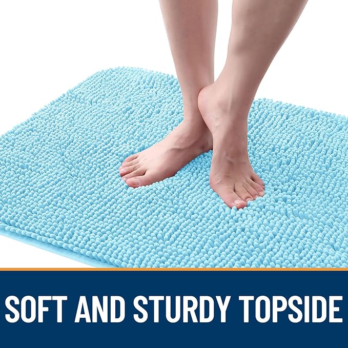 OLANLY Dog Door Mat for Muddy Paws 32x20, Absorbs Moisture and Dirt, Absorbent Non-Slip Washable Doormat, Quick Dry Chenille Mud Mat for Dogs, Entry Indoor Entryway Carpet for Inside Floor, Blue
