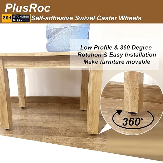 PlusRoc 8 Pack Anti-Rust Wheels Stainless Steel Self Adhesive Caster Wheels - Image 8