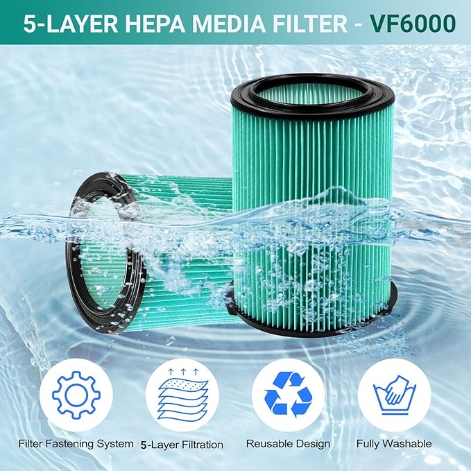 Replacement VF6000 Filter for Ridgid Shop Vac Filters 5-20 Gallon, 5-Layer - Image 4