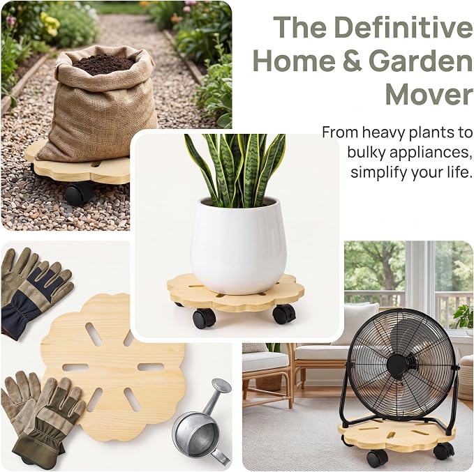 2 Pack 12" Plant Caddy with Wheels, Heavy Duty Wooden Rolling Plant Stands with - Image 5