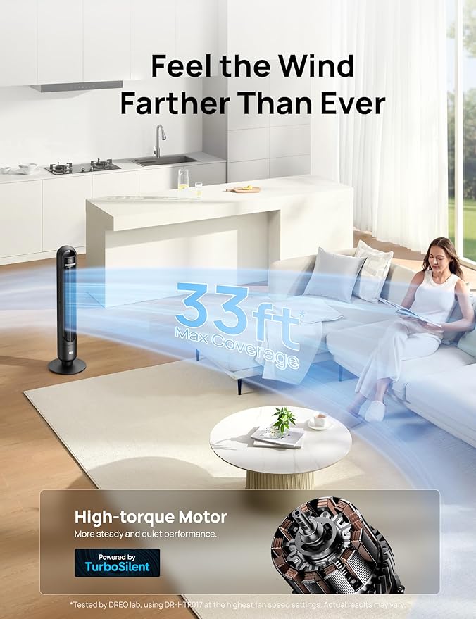 DREO Tower Fan for Bedroom, 90° Oscillating Standing Fans for Room - Image 3