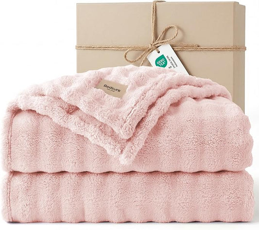 Bedsure 3D Fleece Bubble Blanket - GentleSoft Pink Queen Blanket for Bed Sofa Girls Room Decor - Luxury Soft Cozy Spring Gifts for Kids Girls, Lightweight, Crystal Pink, 90"×90"