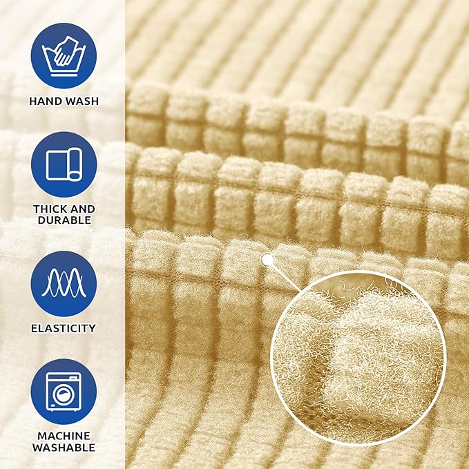KEKUOU Stretch Single Sofa Slipcover 1 Piece Couch Sofa Cover (31"-55") Furniture Protector 1 Seater Sofa with Elastic Bottom for Kids,Pet.Jacquard Small Checked Pattern Fabric(Small,Champagne)