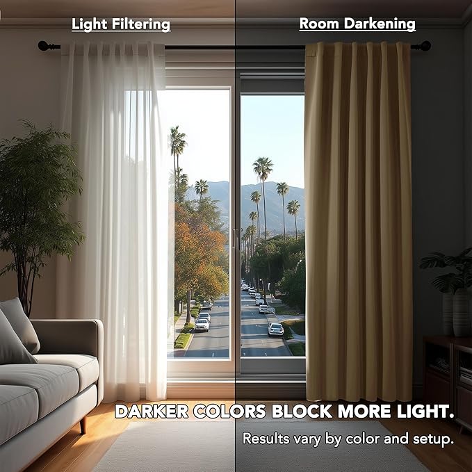 Deconovo Blackout Curtains, Thermal Insulated, W70 x L108 2 Panels, Back Tab, Machine Washable, Room-Darkening Drapes for Bedroom/Living Room Khaki