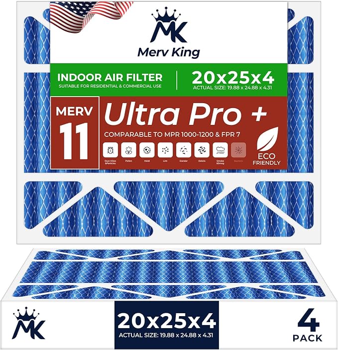MervKing 20x25x4 Air Filter Actual Size: 19.88" x 24.88" x 4.31" MERV 11 MPR by MervKing