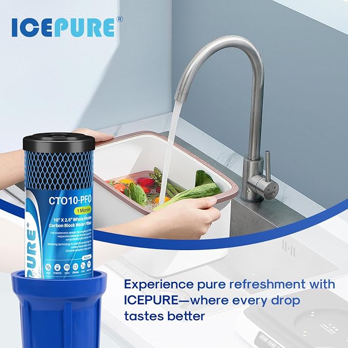 ICEPURE 1 Micron 10" x 2.5" Whole House PFOA/PFOS Carbon Water Filter Cartridge - Image 9