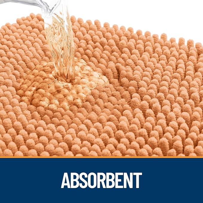 OLANLY Dog Door Mat for Muddy Paws 50x30, Absorbs Moisture and Dirt, Absorbent Non-Slip Washable Doormat, Quick Dry Chenille Mud Mat for Dogs, Entry Indoor Entryway Carpet for Inside Floor, Orange
