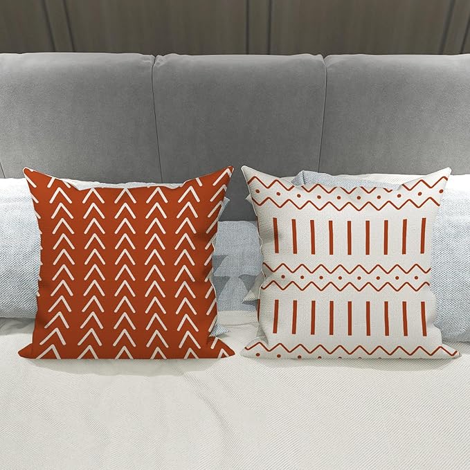 YCOLL Fall Pillow Covers 20x20 Set of 4, Modern Sofa Throw Pillow Cover for Fall Decor, Decorative Outdoor Linen Fabric Pillow Case for Couch Bed Car, Burnt Orange