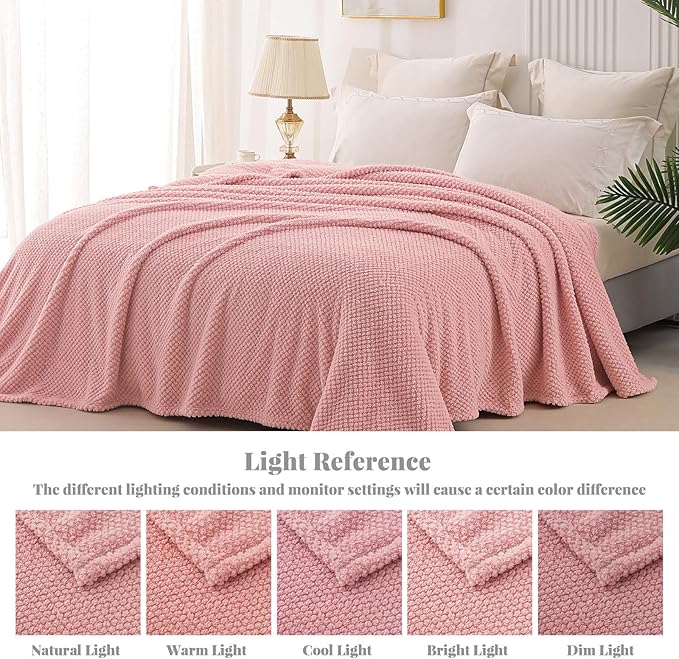 Whale Flotilla Twin Size Fuzzy Fleece Blanket for Bed, 60x80 Inch Fluffy Warm Soft Jacquard Blankets for All Season, Lightweight and Cozy, Pink
