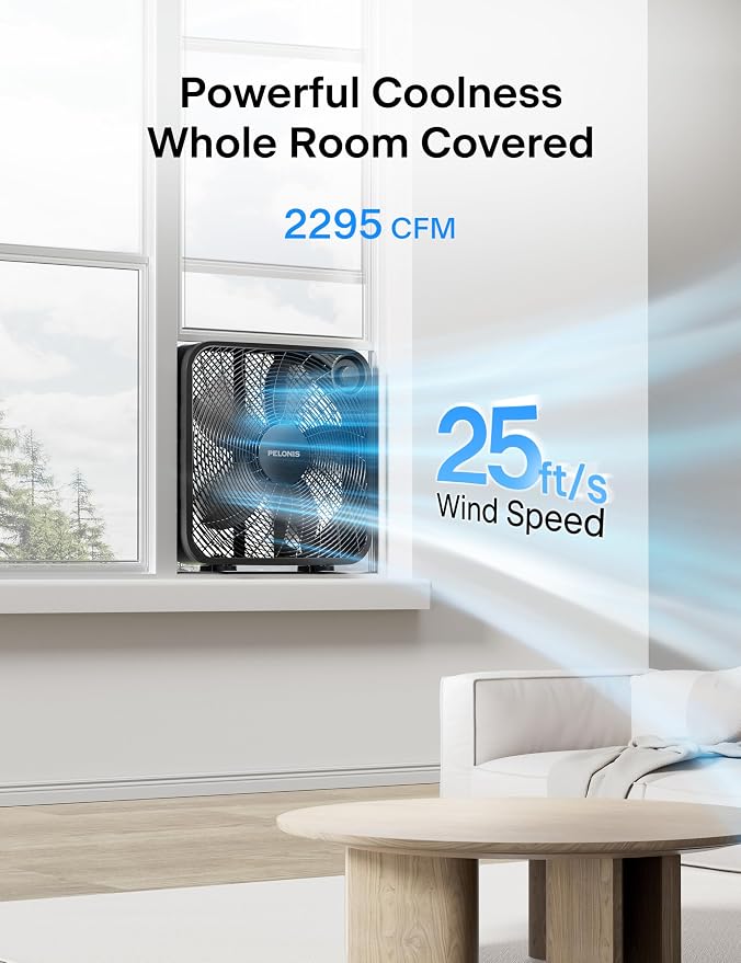 PELONIS 20 Inch Box Fan – 3 Speeds, Window Fans, Floor or Tabletop, Superior - Image 2