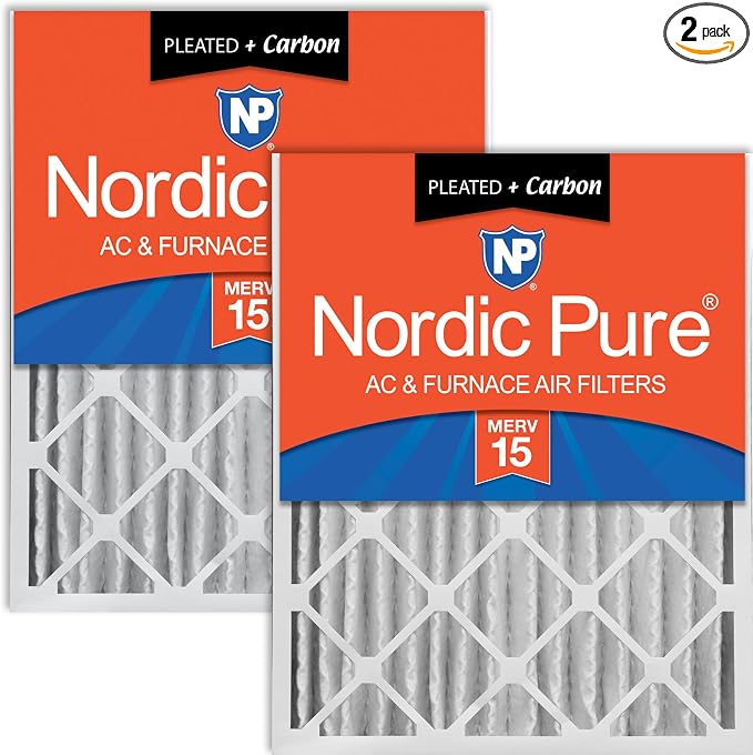 Nordic Pure 16x20x4 Pleated MERV 15 Plus Carbon Air Filters 2 Pack | Actual by NordicPure