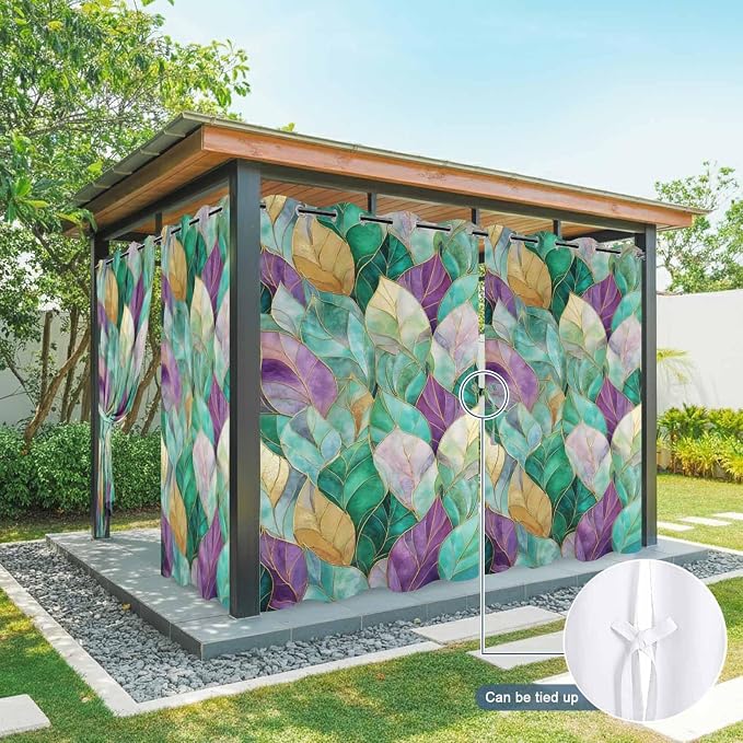 Leaves Outdoor Curtains for Patio Gorgeous Leaf Abstract Spring Waterproof - Image 7