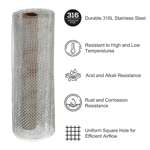 PATIKIL 40" L x 10" W Woven Wire Mesh, 6 Mesh 316L Stainless Steel Air Vent - Image 3
