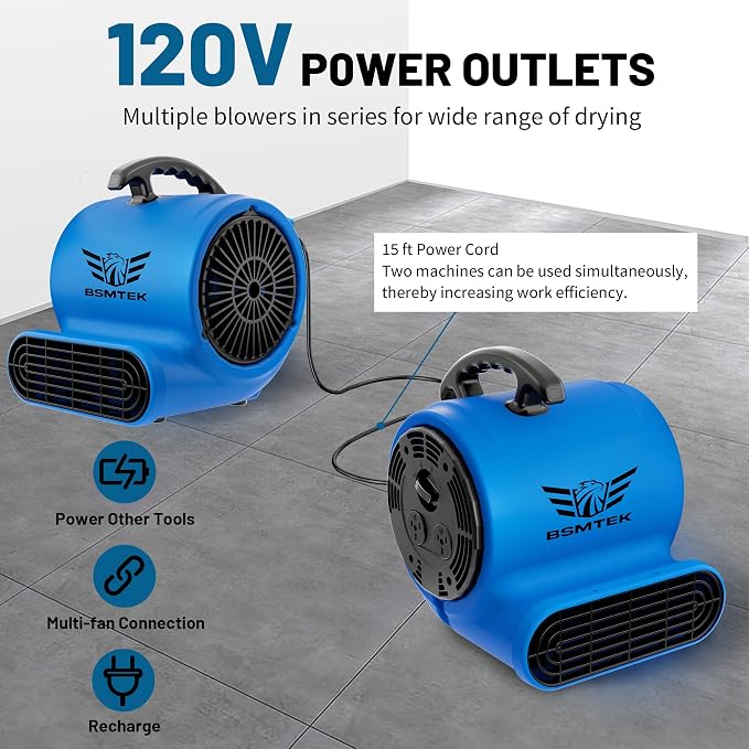 Air Mover Blower Fan, Industrial 1/3HP 1200CFM Monster Floor Blower Carpet - Image 4