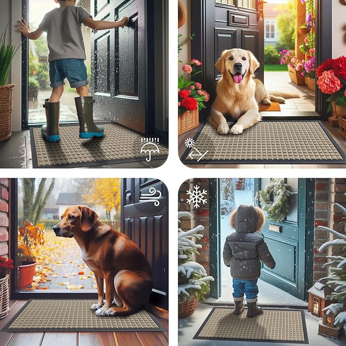 Smiry Front Door Mat Outside Entrance, Heavy Duty Natural Rubber Doormat, Non Slip, Trap Dirt and Moisture, Easy Clean, Low Profile Welcome Floor Mats for Indoor Outdoor Entry, 47x32 Inch, Beige