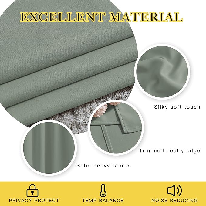 NICETOWN Blackout Curtains 72 inches Long 2 Panels Set - Grommet Thermal Insulated Room Darkening Solid Drapes Sound & Light Blocking for Bedroom/Living Room, Sage Green, W52 x L72