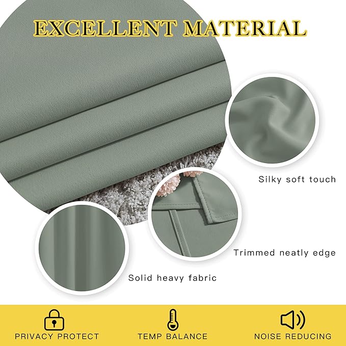 NICETOWN Sage Green Curtains 84 inch Length 2 Panels, Grommet Thermal Insulated Window Treatments Light & Sound Reducing Drapes for Living Room/Bedroom, W46 x L84
