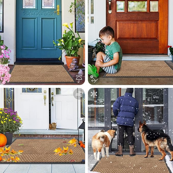 Smiry Front Door Mat Outside Entrance, Heavy Duty Sturdy Natural Rubber Doormat, Trap Dirt and Moisture, Easy Clean Low Profile Welcome Floor Mats for Indoor Outdoor Entry, 35X23 Inch, Coffee