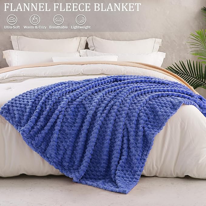 Exclusivo Mezcla Fleece Throw Blanket for Couch, Extra Large Fuzzy Cobalt Blue Bed Blankets, Soft Cozy Plush Sofa Throws for All Seasons, 50x60 Inches
