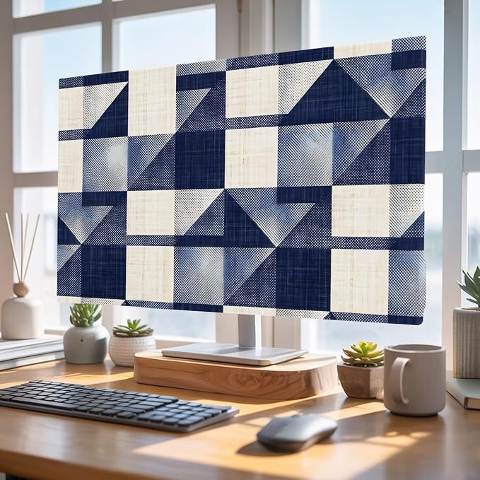 Navy Blue Block Abstract Geometric Indoor TV Cover, Elastic TV Screen Protector - Image 4