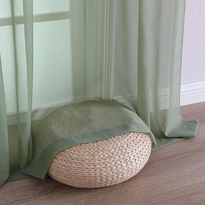 OWENIE Sage Green Sheer Curtains 120 Inches Long 2 Panels Set, Airy Lightweight Sage Curtain for Living Room Bedroom, Farmhouse Filmy Rod Pocket Drapes, 2 Pcs, Each 59" Wx120 L Inch