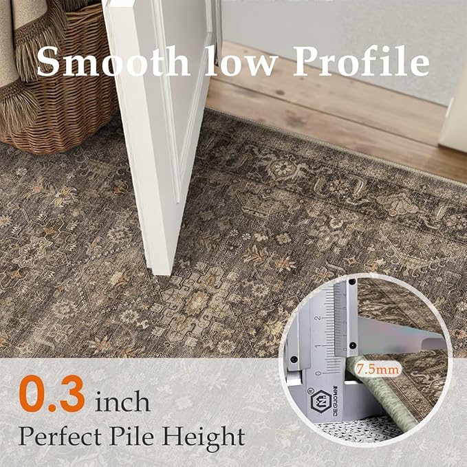 3x5 Washable Area Rug for Entryway Vintage Brown Non Slip Low Pile Carpet Traditional Retro Soft Throw Rug for Entrance Bathroom Door Mat Indoor Dorm Dining Room