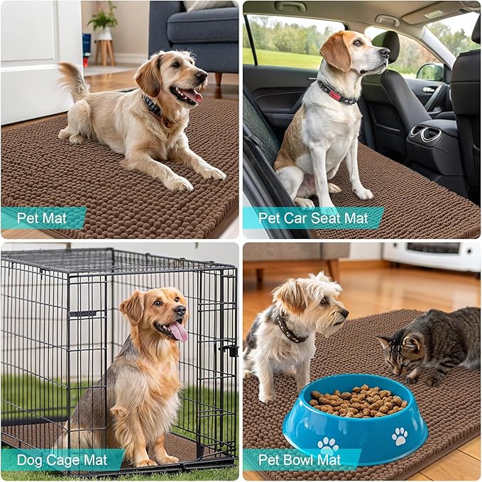 OLANLY Dog Door Mat for Muddy Paws 47x32, Absorbs Moisture and Dirt, Absorbent Non-Slip Washable Doormat, Quick Dry Chenille Mud Mat for Dogs, Entry Indoor Entryway Carpet for Inside Floor, Mocha