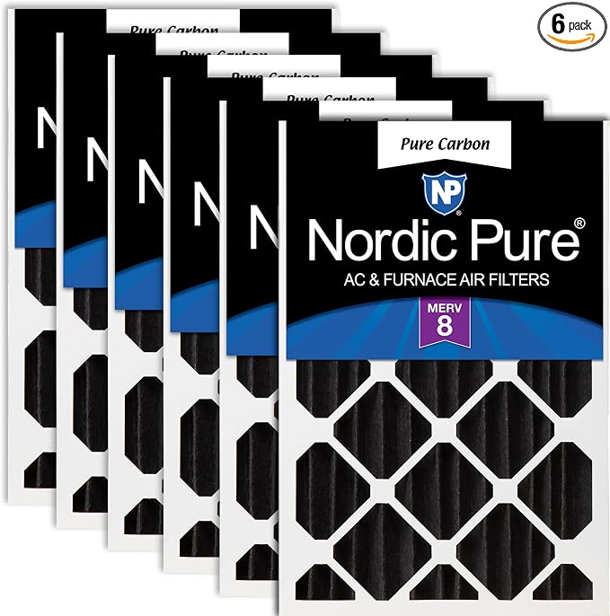 Nordic Pure 16x25x4 Pleated MERV 8 Pure Carbon Air Filters 6 Pack | Actual by NordicPure