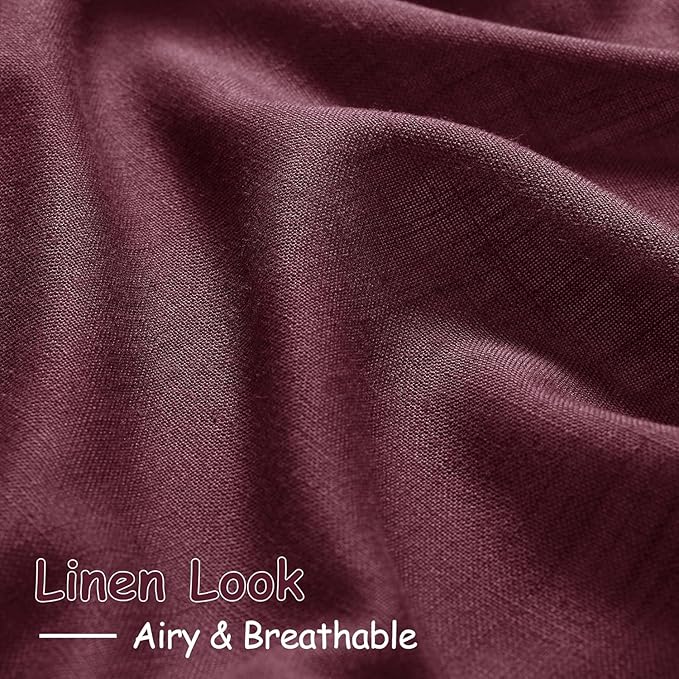 Nanspring Burgundy Linen Curtains for Living Room 98 Inches Long Light Filtering Semi Sheer Curtain Back Tab Vintage Boho Decor Elegant Luxury Drapes for Bedroom Dinner Room 52x98, 2 Panels