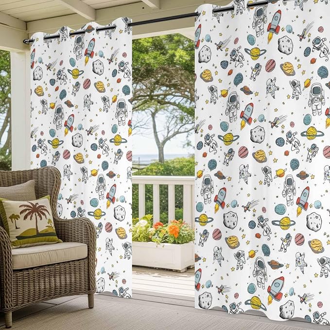 Cartoon Space Outdoor Curtains for Patio Astronauts Spacecraft Rockets - Image 5