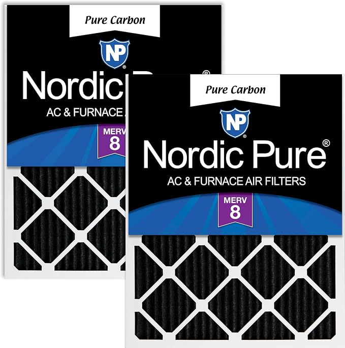Nordic Pure 24x24x1 Pleated MERV 8 Pure Carbon Air Filters 2 Pack | Actual by NordicPure