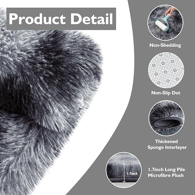Tie-Dyed Black Fluffy Round Rug,Soft Area Rugs for Girls Room,Shaggy Rugs 4'X4' for Living Room,Non Slip Circle Rug for Kids Bedroom,Shag Plush Nursery Rug,Plush Carpet for Dorm,Cute Furry Room Decor