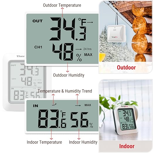 TempPro TP60 Wireless Indoor Outdoor Thermometer Hygrometer - Image 8