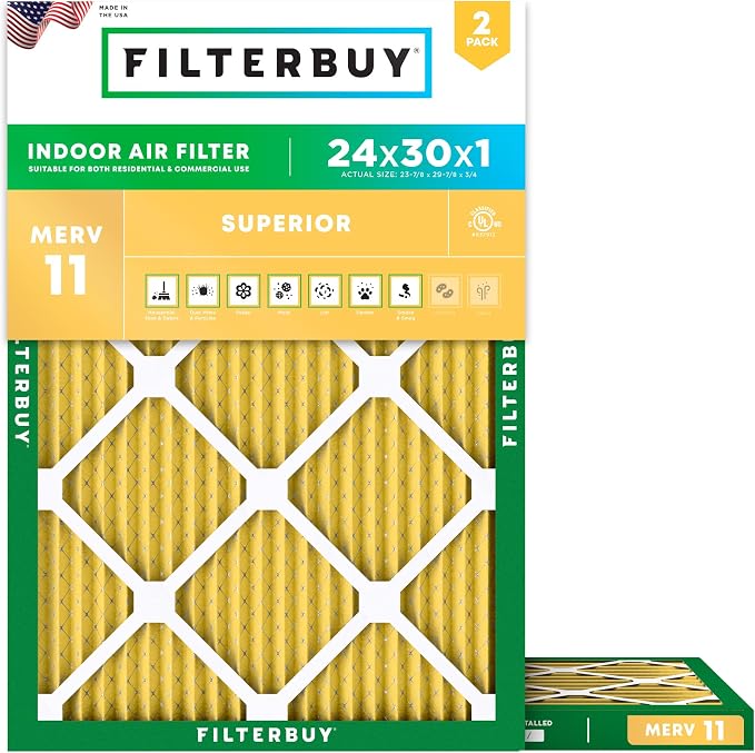 Filterbuy 24x30x1 Air Filter MERV 11 Superior Pet & Allergy Defense, by Filterbuy