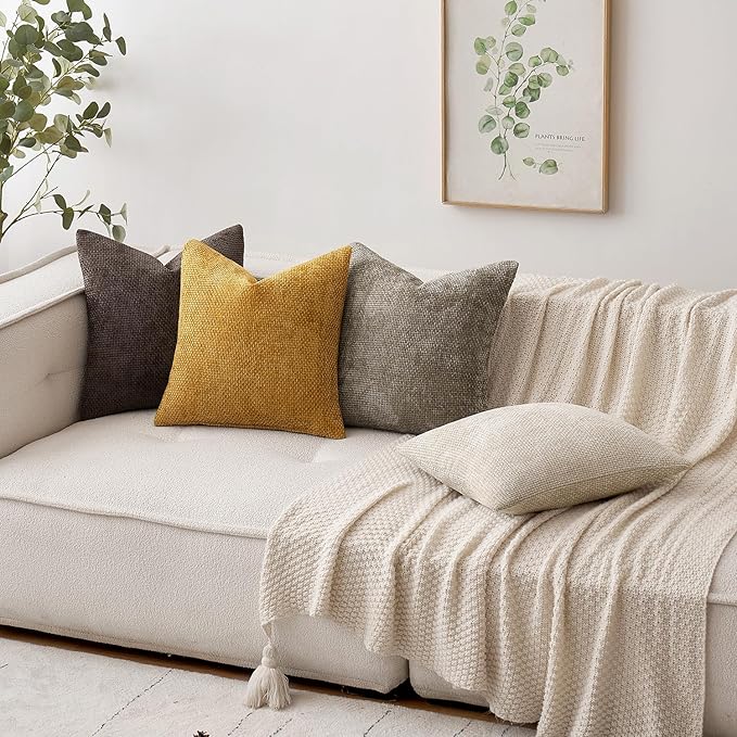 MIULEE Pack of 2 Couch Throw Pillow Covers 18x18 Inch Neutral Dark Brown Boho Accent Decorative Pillow Covers Soft Chenille Farmhouse Cushion Covers for Home Decor Bed Sofa Living Room