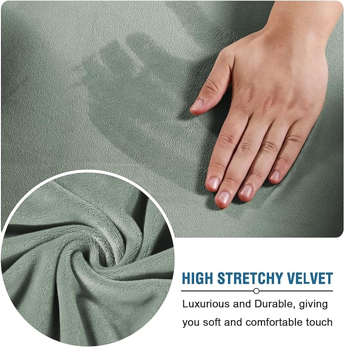 H.VERSAILTEX Real Velvet Plush 3 Piece Stretch Sofa Covers Couch Covers for 2 Cushion Couch Sofa Slipcovers Width Up to 90 Inch Thick Soft Stay in Place (Large Sofa, Sea Grass)