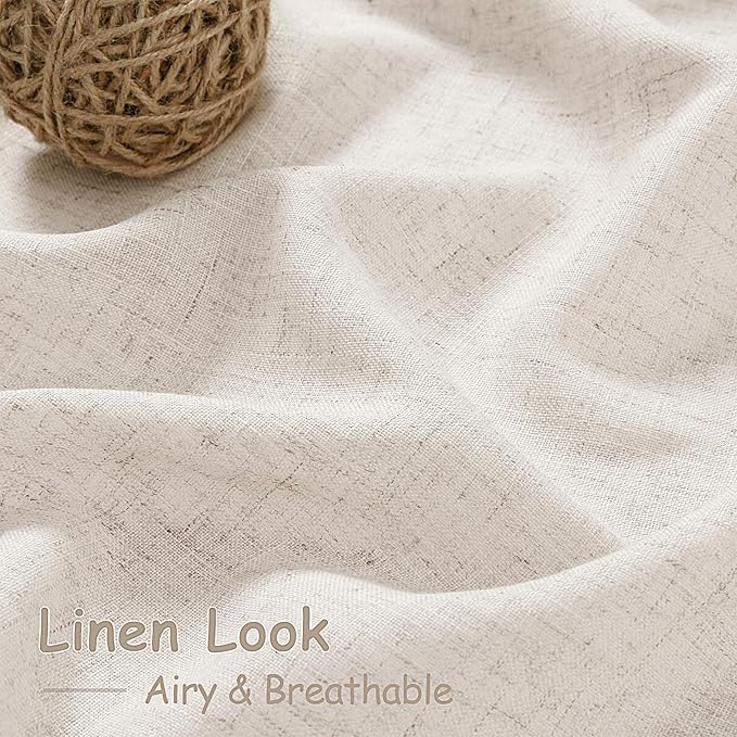 Nanspring Linen 102 Inch Long Curtains for Living Room 2 Panels Back Tab Pocket Semi Sheer Light Filtering Curtains Bohemian Rustic Beige Solid Color Drapes for Sliding Glass Door Bedroom 40x102