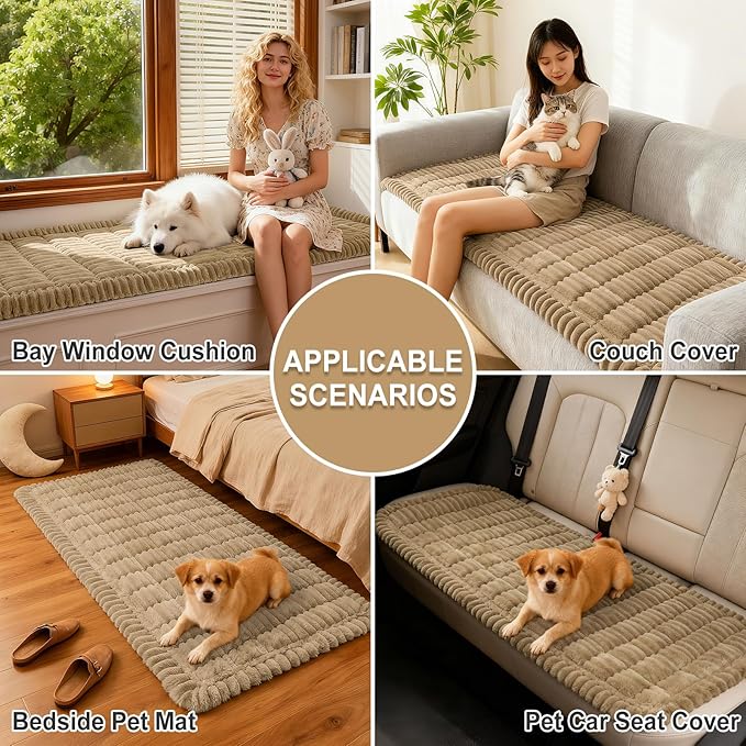 hyha Couch Covers for Dogs Washable, Non Slip Plush Dog Sofa Protectors, Fuzzy Pet Couch Covers for 3 Cushion Sofa Pet Friendly (Khaki, 27.6" x 59")