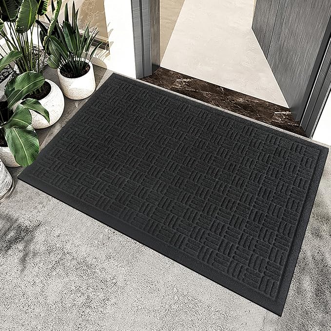 Mibao Front Door Mat Indoor Outdoor Entrance, Dirt Trapping Waterproof All-Season, All-Weather Doormat, Non-Slip Durable Natural Rubber Low Profile Easy Clean Patio Entrance Mat, 61.5" x 36", Black