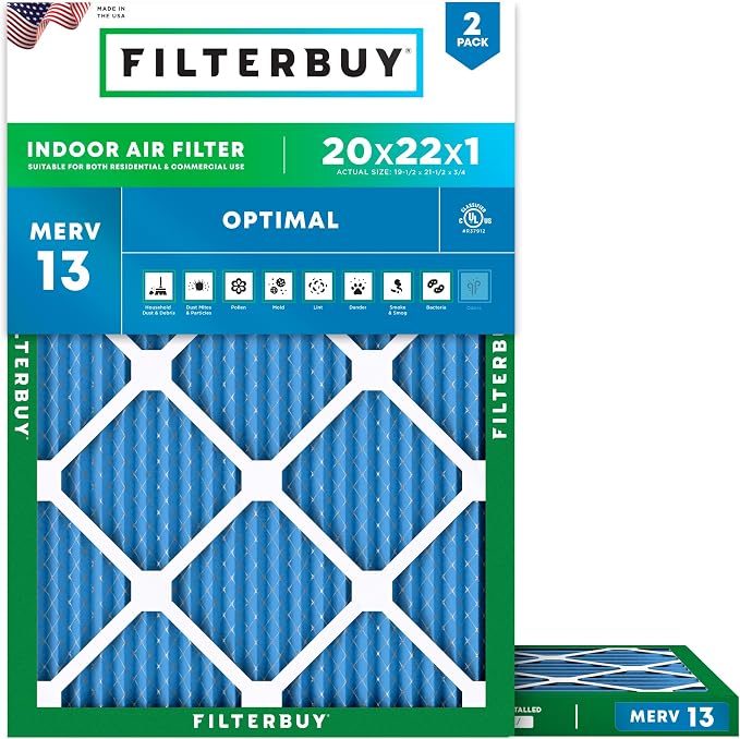 Filterbuy 20x22x1 Air Filter MERV 13 Optimal Smoke & Allergy Defense, by Filterbuy