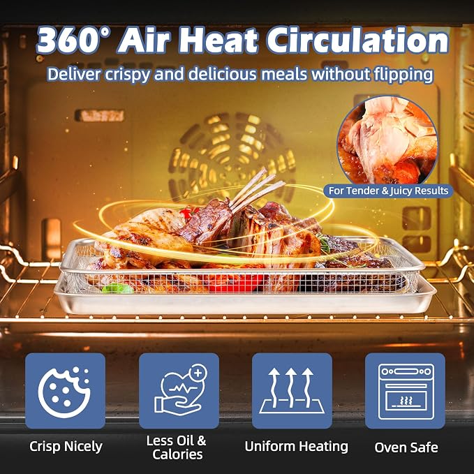 TeamFar Air Fryer Basket for Oven, 12.5”x9.6” Stainless Steel Air Fryer Basket - Image 4