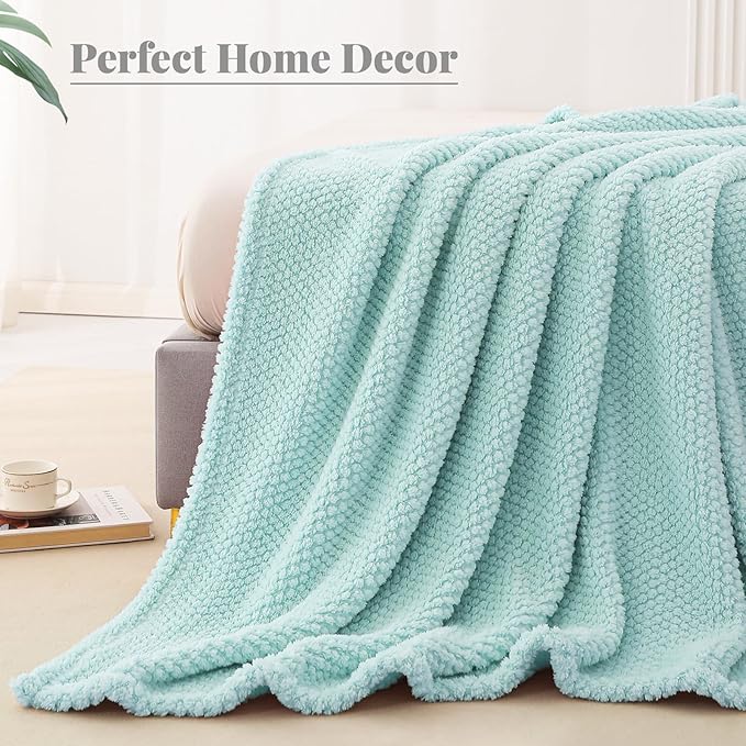 Whale Flotilla Queen Size Fuzzy Fleece Blanket for Bed, 90x90 Inch Fluffy Warm Soft Jacquard Blankets for All Season, Lightweight and Cozy, Light Blue