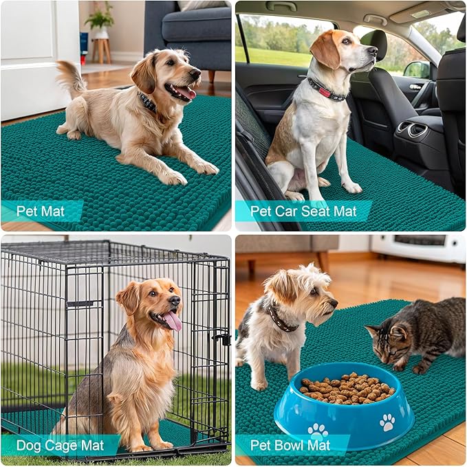 OLANLY Dog Door Mat for Muddy Paws 40x24, Absorbs Moisture and Dirt, Absorbent Non-Slip Washable Doormat, Quick Dry Chenille Mud Mat for Dogs, Entry Indoor Entryway Carpet for Inside Floor, Lake Blue