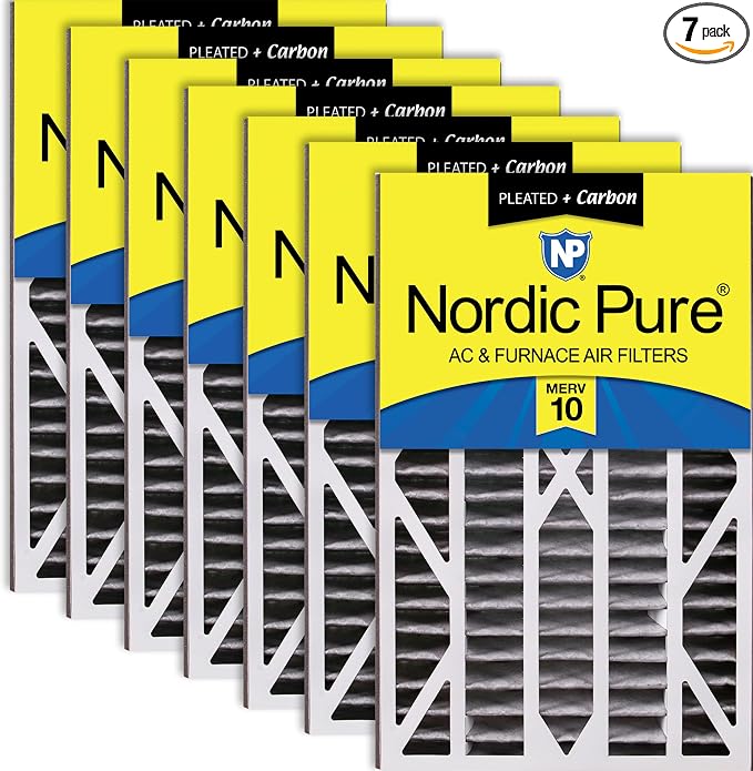 Nordic Pure 16x25x3 Pleated MERV 10 Plus Carbon Air Filters 7 Pack | Actual by NordicPure