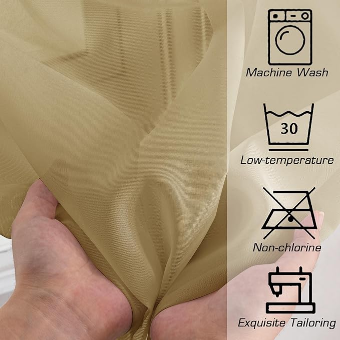 OWENIE Gold Sheer Curtains 78 Inch Length 2 Panels Set, Light Filtering Voile Fimly Sheer Drapes for Living Room/Bedroom, 2pcs, Gold Solid Rod Pocket Sheer Curtains, Each 42" W x 78" L