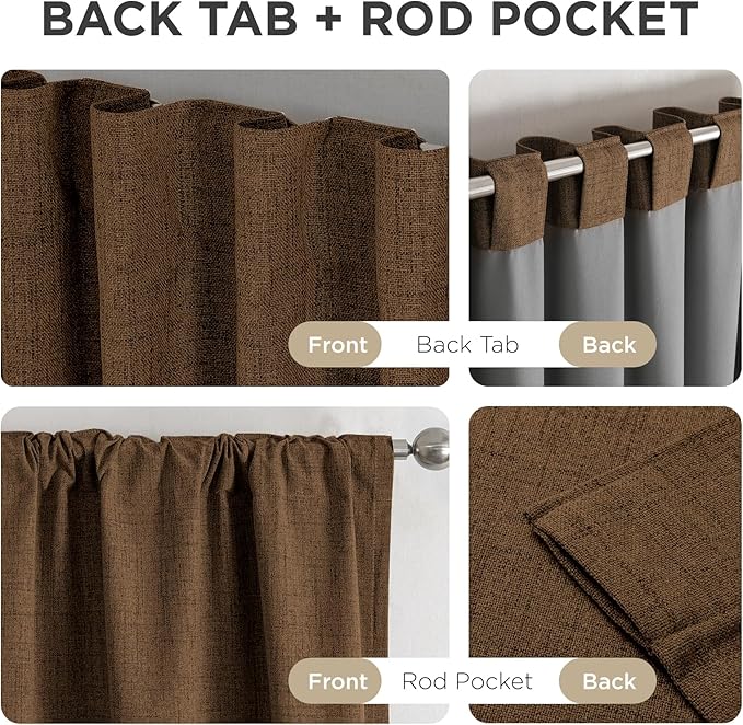 Joydeco Blackout Curtains for Bedroom - 100% Light Blocking 2 Panels Cappuccino Drapes 66"W x 108"L, Thermal Insulated Room Darkening Curtains, Linen Textured for Living Room, Rod Pocket & Back Tabs