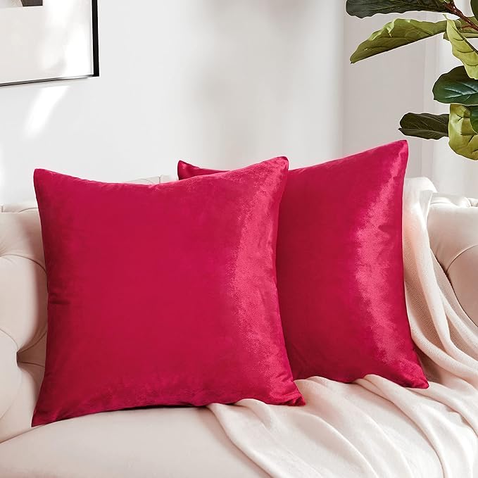 GIGIZAZA Decorative Couch Throw Pillow Covers,Set of 2 Red Square Pillow Cushion Covers 22x22,Pillow Cases Velvet Pillow Covers