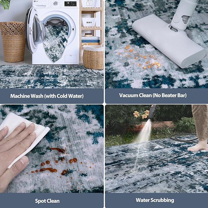 4x6 Area Rugs for Living Room Rug Washable: Abstract Rug for Dining Room Bedroom Carpet Non Slip 4 by 6 Indoor Modern Nursery Home Office Navy Grey